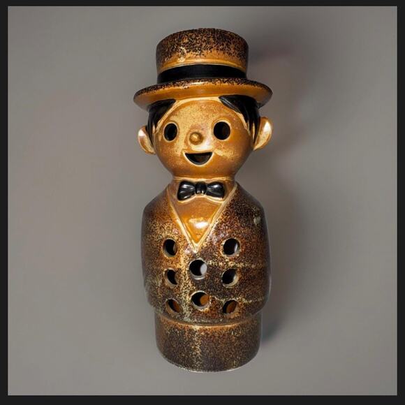 Vintage Ceramic Gentleman Candle Holder – Brown Top Hat Man Wax/Oil Burner – MCM - Picture 3 of 9